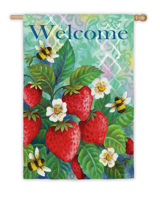 Bees & Strawberries Printed Suede Seasonal House Flag; Polyester
