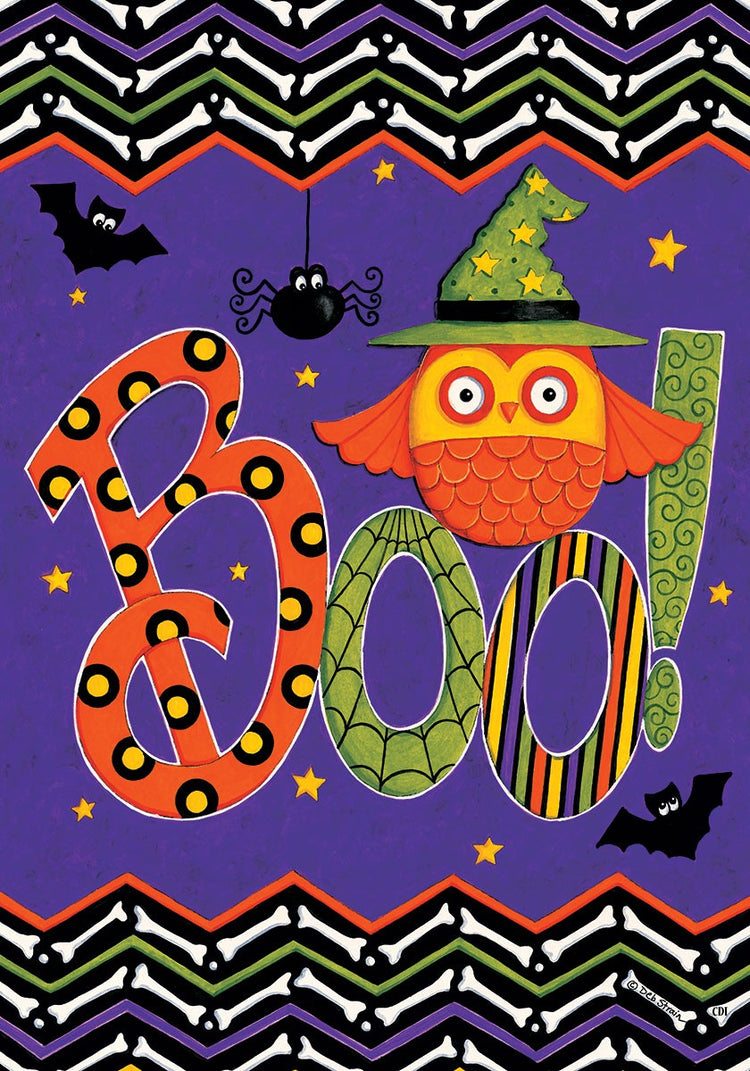 Owl Boo Halloween Printed Seasonal Garden Flag; Polyester