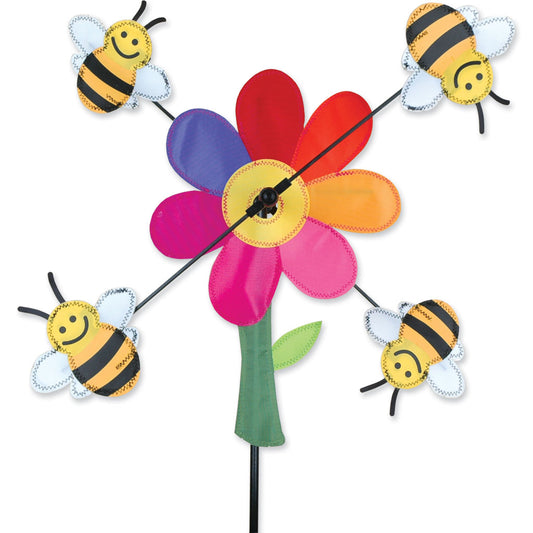 Floral Bumble Bees Whirligig Spinner; Nylon 9"x13", diameter 20"