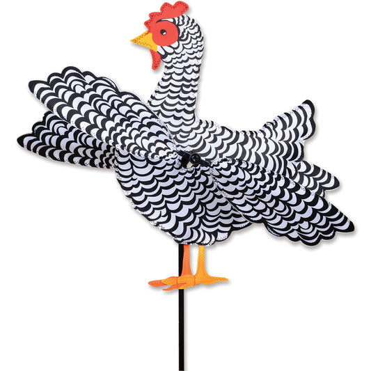 Black & White Chicken Whirligig Spinner; Nylon 12"x16.75", diameter 20"