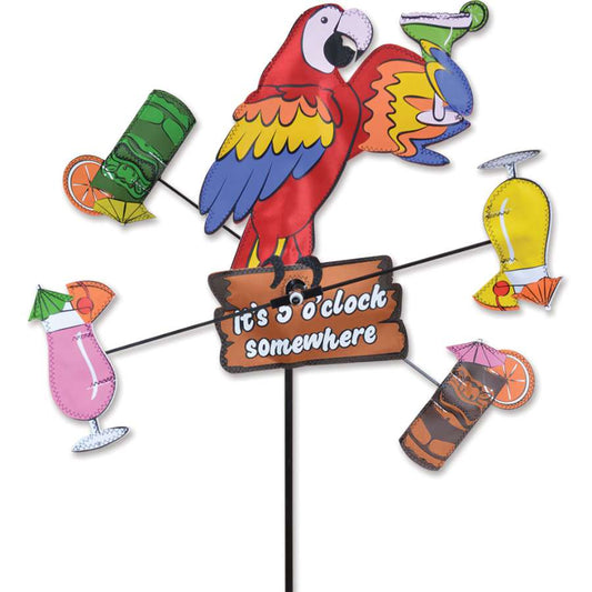 20" 5 O'clock Somewhere Parrot Whirligig Spinner