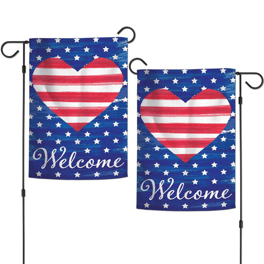 Patriotic Striped Heart Garden Flag