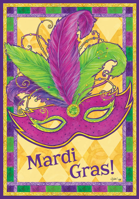 "Mardi Gras Party Mask" Printed Seasonal House Flag; Polyester