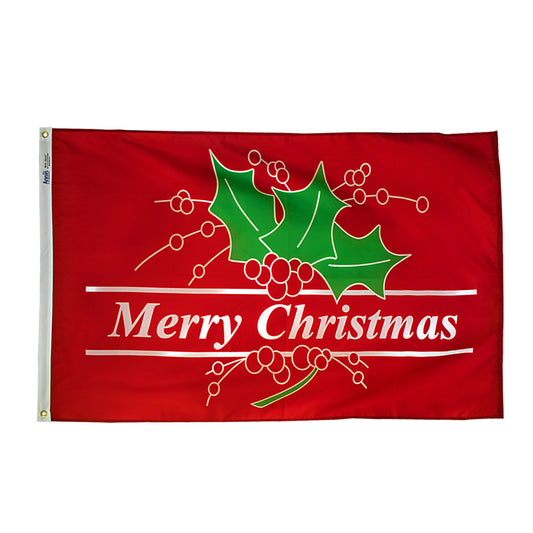 3x5 Merry Christmas with Red Background Seasonal Flag; Nylon H&G