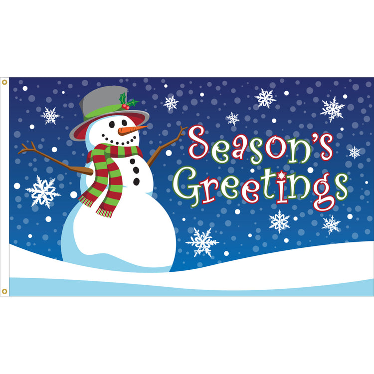 3x5 Seasons Greetings Snowman Seasonal Flag; Nylon H&G