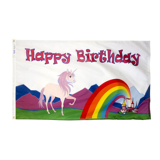 3x5 Happy Birthday Unicorn Occasional Flag; Nylon H&G
