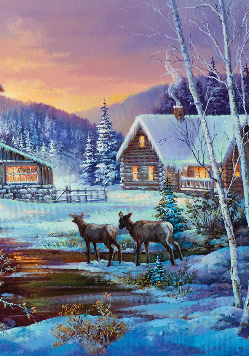 Winter Cabin Printed Garden Flag; Polyester
