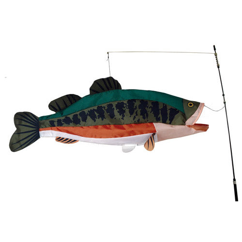 Large Mouth Bass Swimming Fish to include fiberglass hardware & pole; Nylon 30"x11.5"