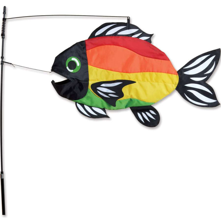 Stylized Rainbow Swimming Fish to include fiberglass hardware & pole; Nylon 20"x14"