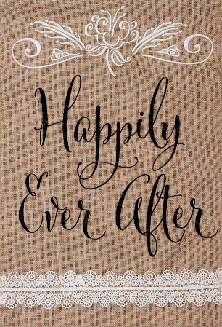 "Happily Ever After" Printed Burlap Seasonal Garden Flag; Polyester