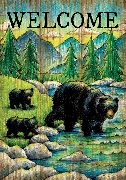 Welcome Black Bear Printed Seasonal House Flag; Polyester