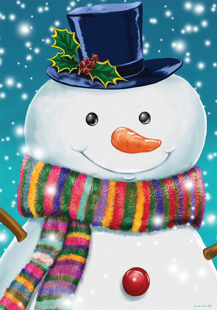 "Striped Winter Snowman" Printed Seasonal House Flag; Polyester