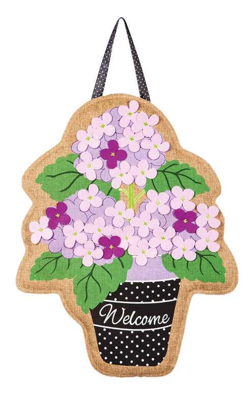 Hydrangea Garden Door Hanger; Burlap 22.5"Lx17"W