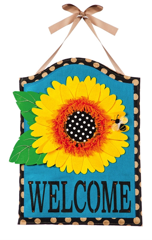"Sunflower Welcome" Door Hanger; Burlap 21.5"Lx15.75"W