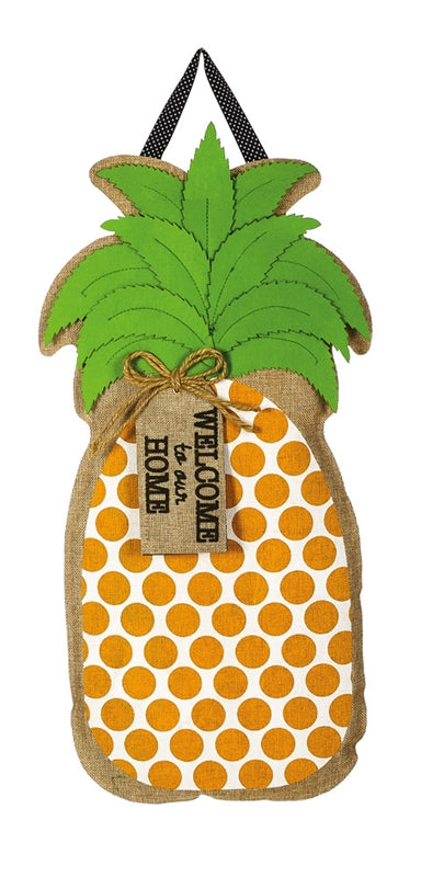 "Pineapple Greeting" Door Hanger; Burlap 23"Tx12"W