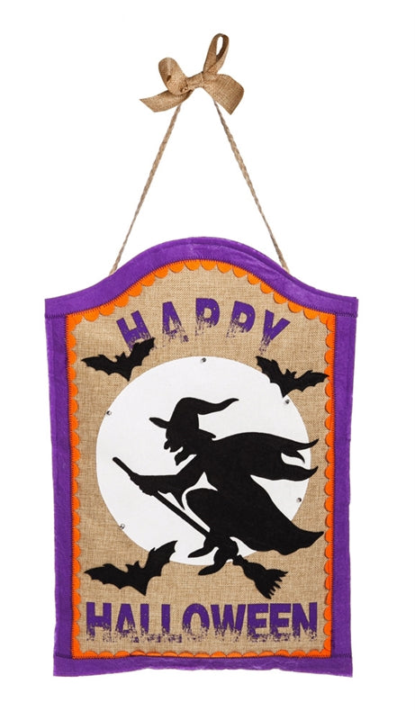 "Witch Flight" Door Hanger; Burlap 19"Tx13"W