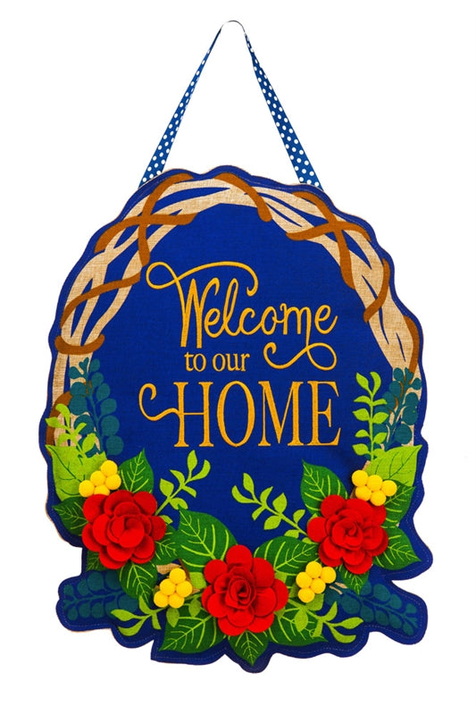 "Welcome Wreath" Burlap Door Hanger; 21.5"Lx15.75"W