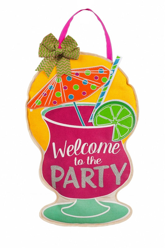 "Party Welcome" Burlap Door Hanger; 25"Lx17"W