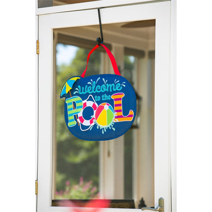 "Welcome to the Pool" Door Hanger; Burlap 16"Tx22"W