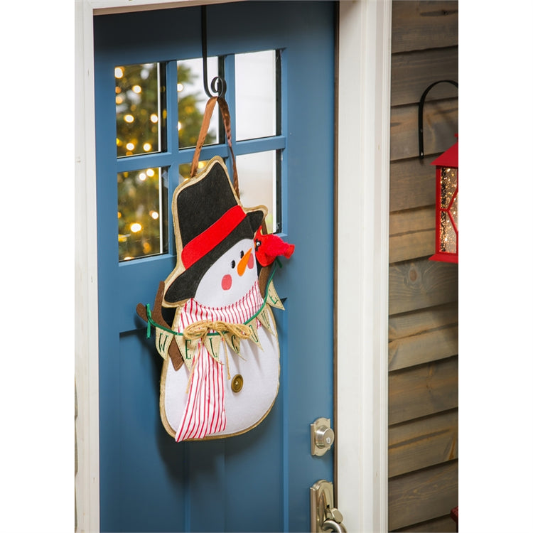 "Portly Snowman" Door Hanger; Burlap 25"Tx22"W