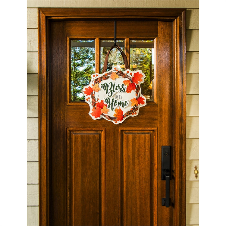 Bless this Home Fall Wreath Door Hanger; Burlap 19"Lx17"W