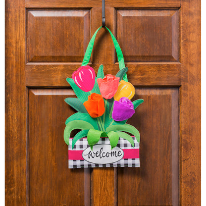 Welcome Spring Tulips Door Hanger Decoration
