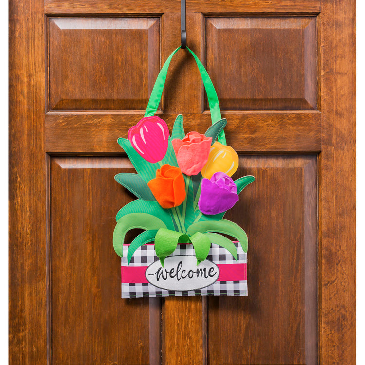 Welcome Spring Tulips Door Hanger Decoration
