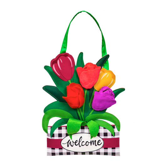 Welcome Spring Tulips Door Hanger Decoration