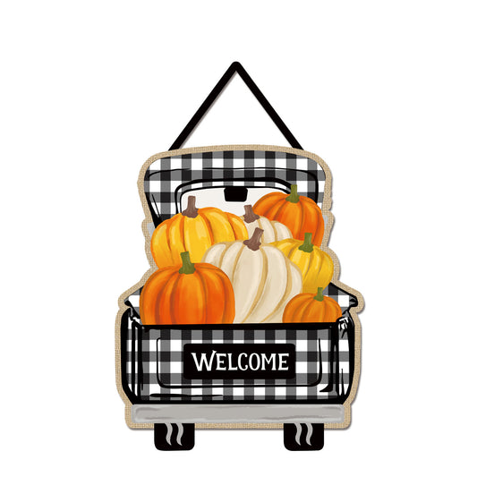 Pumpkin Plaid Truck Door Hanger