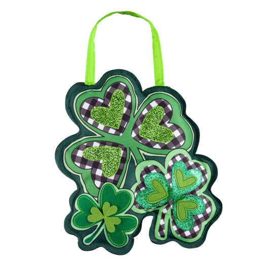 Shamrocks with Checks Door Hanger