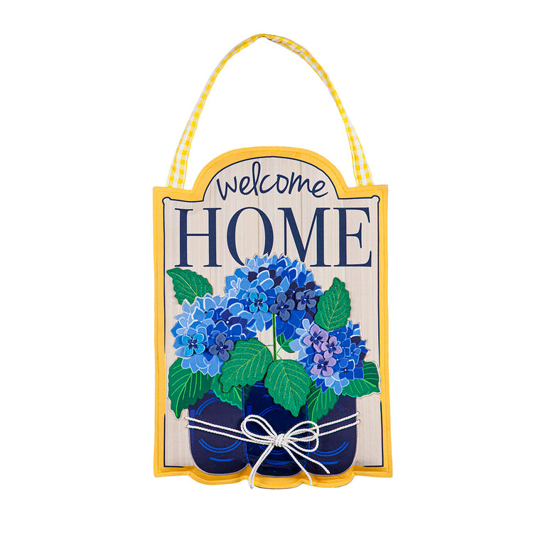 Welcome Home Hydrangeas Door Hanger; Burlap 19.75"Lx13.5"W