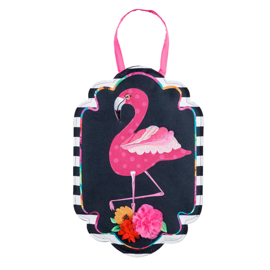 Flamingo Stripes & Flowers Door Hanger