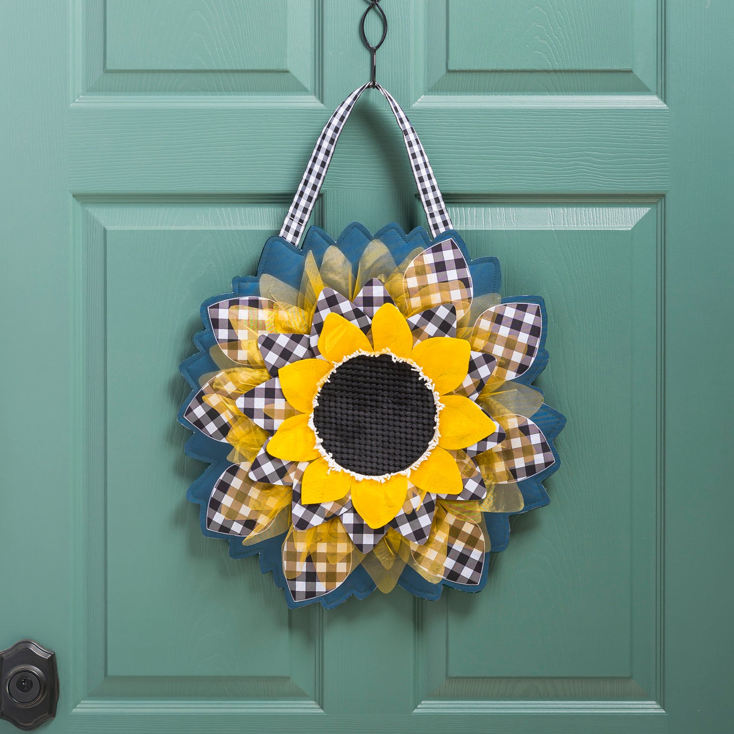 Sunflower with Checks Door Hanger