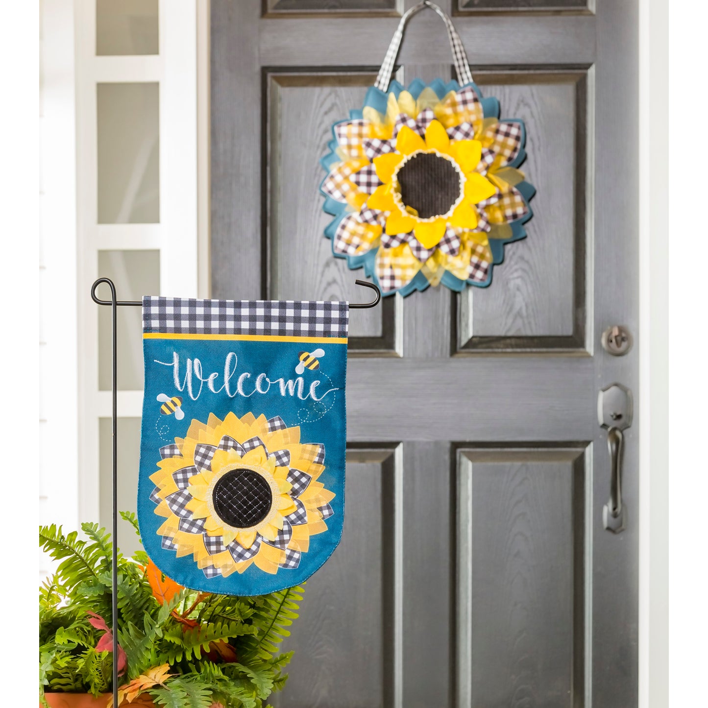 Sunflower with Checks Door Hanger
