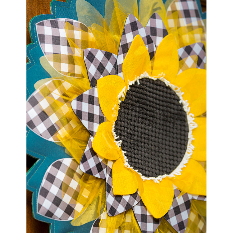 Sunflower with Checks Door Hanger; Burlap 18"Lx18.5"W