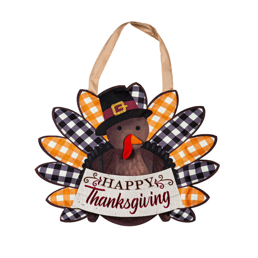 Pilgrim Turkey Door Hanger; Burlap 16"Lx13"W