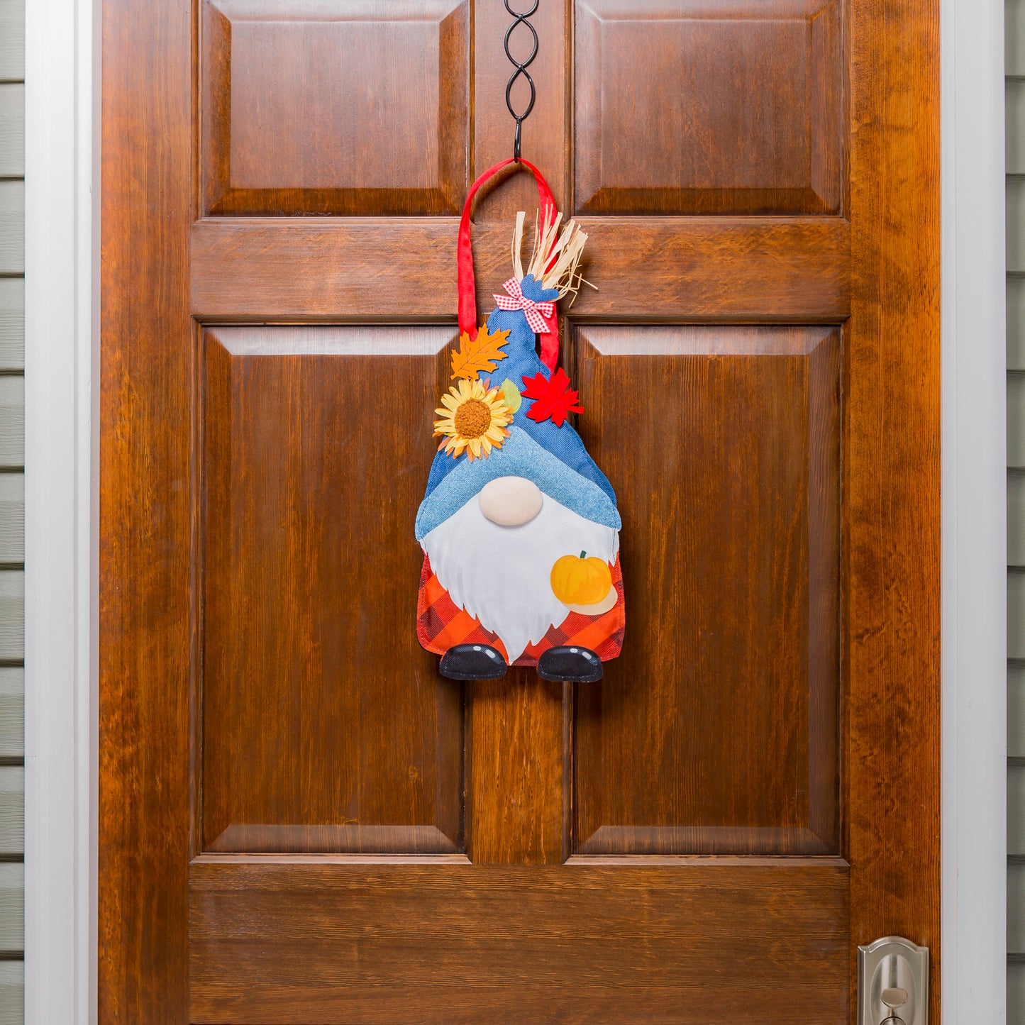 Give Thanks Fall Gnome Door Hanger; Burlap 17"Lx9"W