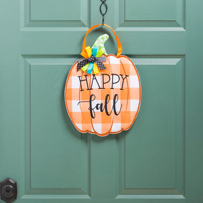 Happy Fall Pumpkin Door Hanger; Burlap 17"Lx13"W