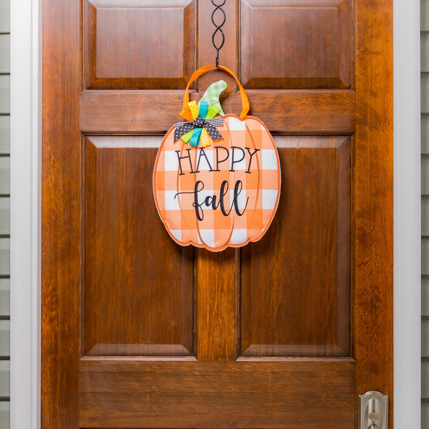 Happy Fall Pumpkin Door Hanger; Burlap 17"Lx13"W