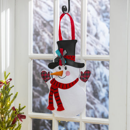 Patterned Snowman Hanger; Burlap 17"Lx13"W