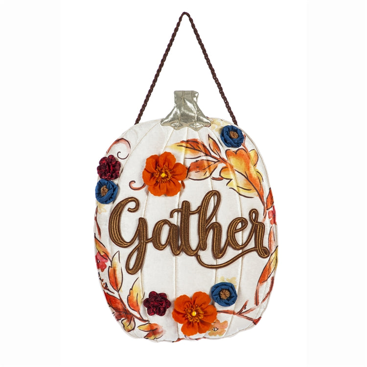 Gather Floral Pumpkin Door Hanger; 21.8"Lx18"W