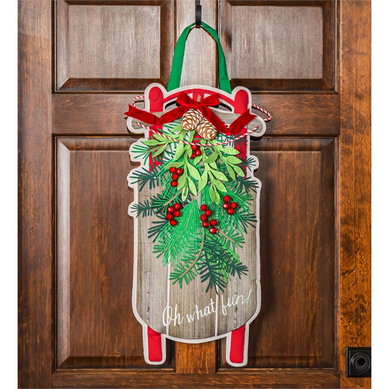 "Vintage Sled" Door Hanger; Burlap 27"Lx13.5"W