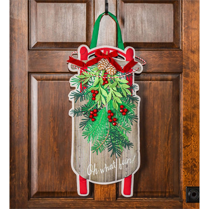 "Vintage Sled" Door Hanger; Burlap 27"Lx13.5"W