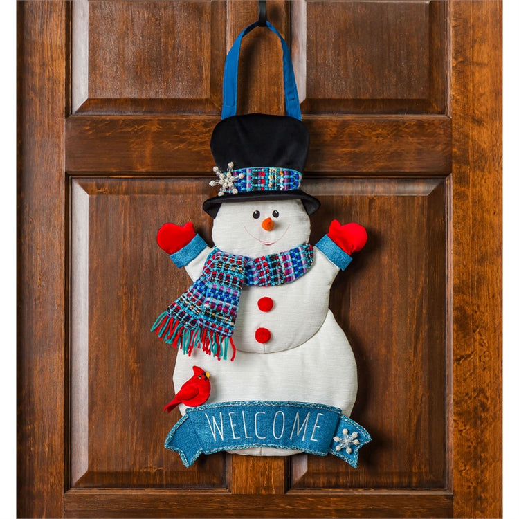 "Snowman Welcome" Door Hanger; Burlap 24.5"Lx15"W