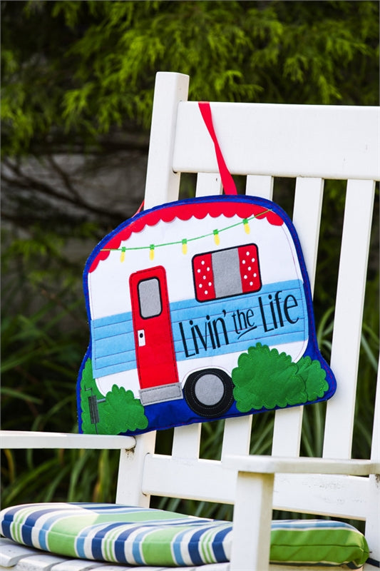 "Livin the Life Camper" Door Hanger; Felt 15.5"Lx20"W