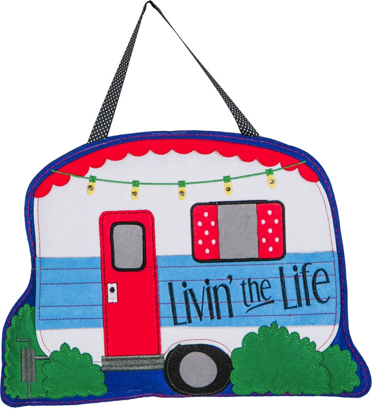 "Livin the Life Camper" Door Hanger; Felt 15.5"Lx20"W
