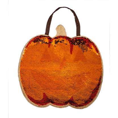 "Pumpkin Jack O' Lantern" Reversible Sequin Door Hanger; 17"Lx17"W