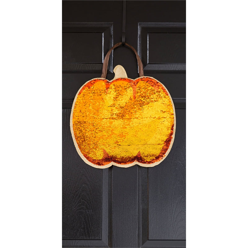 "Pumpkin Jack O' Lantern" Reversible Sequin Door Hanger; 17"Lx17"W