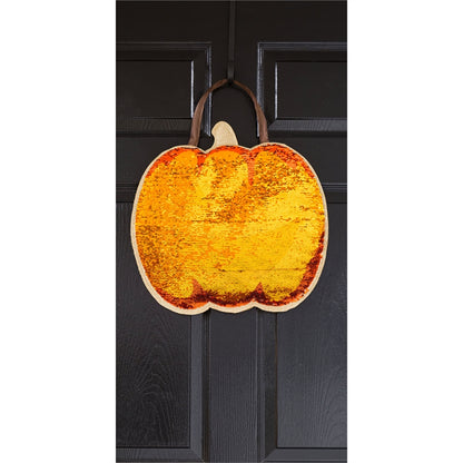 "Pumpkin Jack O' Lantern" Reversible Sequin Door Hanger; 17"Lx17"W
