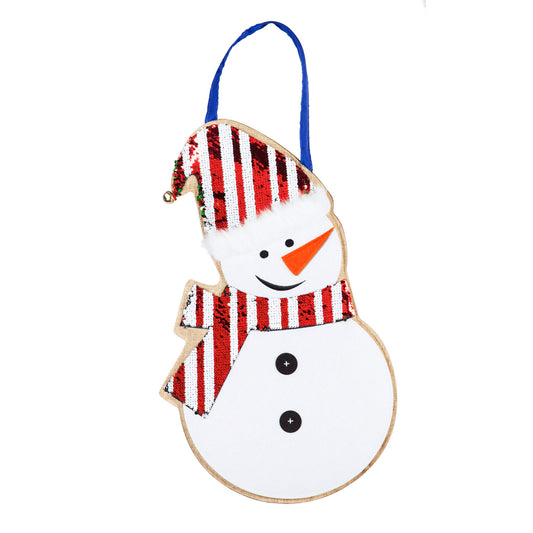 "Winter Snowman" Reversible Sequin Door Hanger; 20"Lx13.5"W